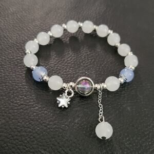 Beaded star charm bracelet, blue white and silver